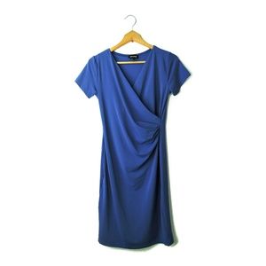Elegant career blue v-neck ruched side dress